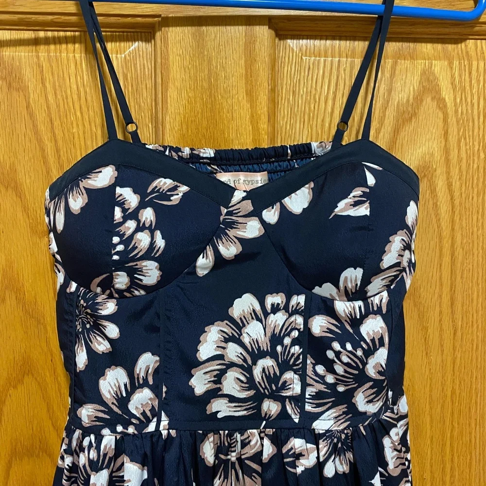 Band of Gypsies Boho Mini Dress - Blue/White/Tan - Picture 2 of 5